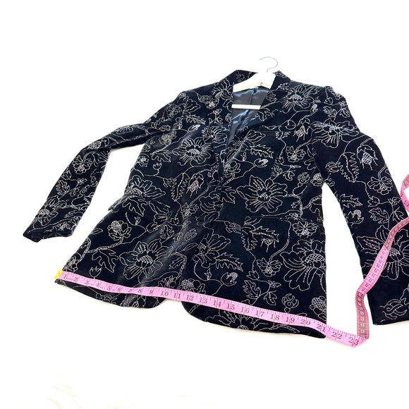 The Kooples women’s glitter flower printed black velvet blazer jacket size 38